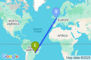 Map of the flight from London Gatwick to Uberlandia