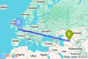 Map of the flight from London Gatwick to Urgench