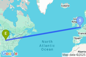 Map of the flight from London Gatwick to Quincy