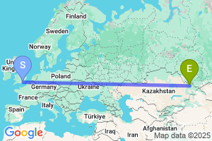 Map of the flight from London Gatwick to Ust-Kamenogorsk