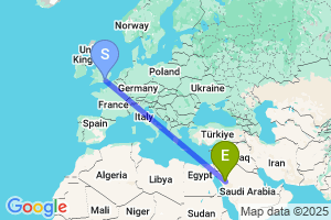 Map of the flight from London Gatwick to AlUla