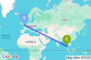 Map of the flight from London Gatwick to Ranong