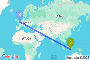 Map of the flight from London Gatwick to Makassar