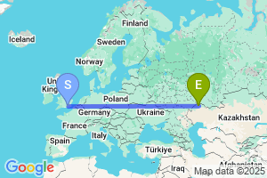 Map of the flight from London Gatwick to Uralsk