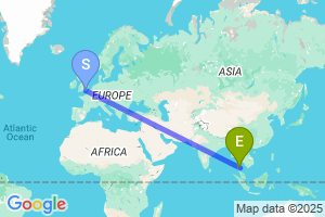 Map of the flight from London Gatwick to Koh Samui