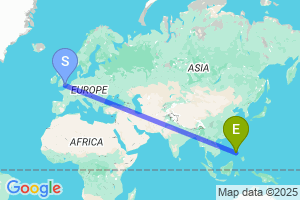 Map of the flight from London Gatwick to Busuanga