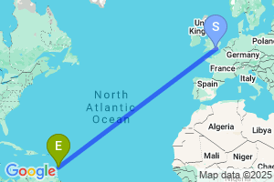 Map of the flight from London Gatwick to St Lucia Hewanorra