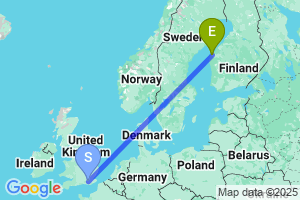 Map of the flight from London Gatwick to Vaasa