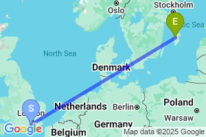 Map of the flight from London Gatwick to Visby