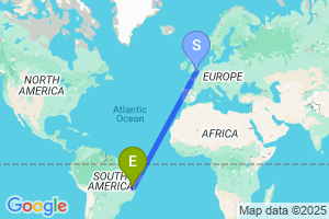 Map of the flight from London Gatwick to Vitoria Da Conquista