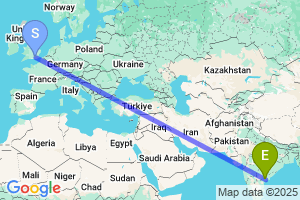 Map of the flight from London Gatwick to Vijayawada