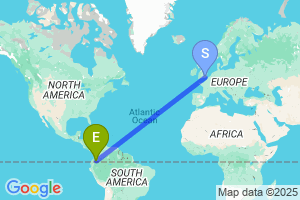 Map of the flight from London Gatwick to Villagarzon