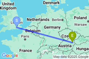 Map of the flight from London Gatwick to Vienna