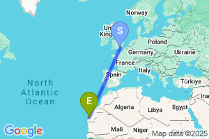 Map of the flight from London Gatwick to Dakhla