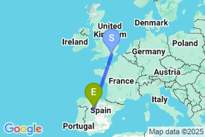 Map of the flight from London Gatwick to Valladolid