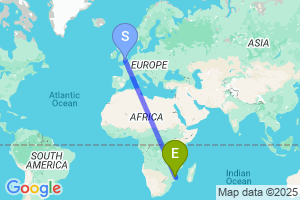 Map of the flight from London Gatwick to Vilanculos