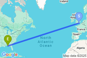Map of the flight from London Gatwick to Valparaiso