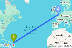 Map of the flight from London Gatwick to Vieques