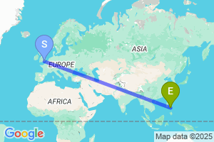 Map of the flight from London Gatwick to Virac
