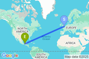 Map of the flight from London Gatwick to Villahermosa