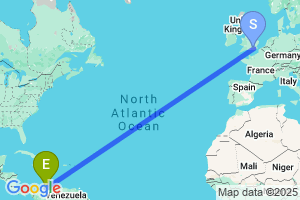 Map of the flight from London Gatwick to Valledupar