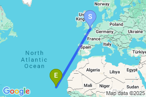 Map of the flight from London Gatwick to Sao Vicente