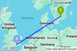 Map of the flight from London Gatwick to Vaxjo