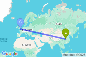 Map of the flight from London Gatwick to Shiyan