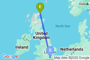 Map of the flight from London Gatwick to Wick