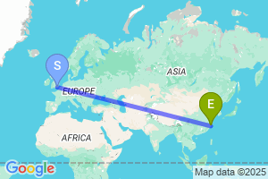 Map of the flight from London Gatwick to Wenzhou