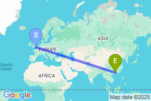 Map of the flight from London Gatwick to Wuzhou