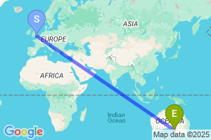 Map of the flight from London Gatwick to Whyalla