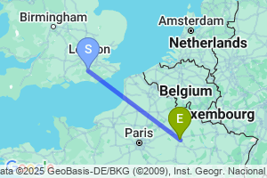 Map of the flight from London Gatwick to Châlons-en-Champagne