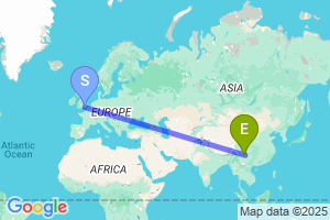 Map of the flight from London Gatwick to Xichang