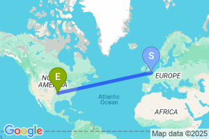 Map of the flight from London Gatwick to Fayetteville Northwest Arkansas Rgn