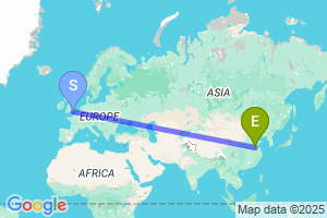 Map of the flight from London Gatwick to Xuzhou