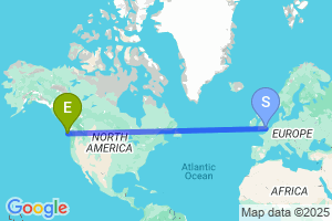 Map of the flight from London Gatwick to Tofino