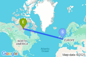 Map of the flight from London Gatwick to Baker Lake