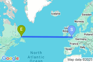 Map of the flight from London Gatwick to Blanc Sablon