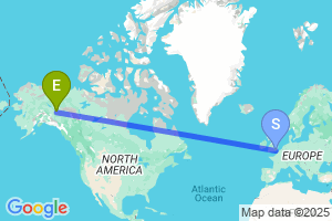 Map of the flight from London Gatwick to Dawson City