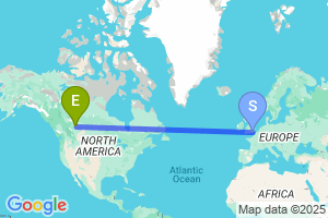 Map of the flight from London Gatwick to Edmonton International