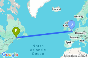 Map of the flight from London Gatwick to Fredericton