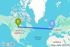 Map of the flight from London Gatwick to Flin Flon