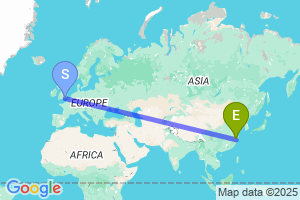 Map of the flight from London Gatwick to Yiwu