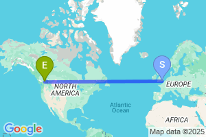 Map of the flight from London Gatwick to Kamloops