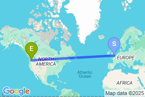 Map of the flight from London Gatwick to Yakima