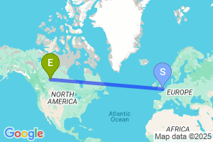 Map of the flight from London Gatwick to Fort Mcmurray