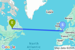 Map of the flight from London Gatwick to Quebec