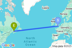 Map of the flight from London Gatwick to Moncton