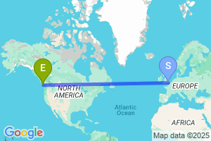 Map of the flight from London Gatwick to Comox